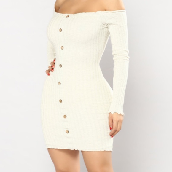 Jacklyn Off Shoulder Mini Dress - Oatmeal - Picture 4 of 5